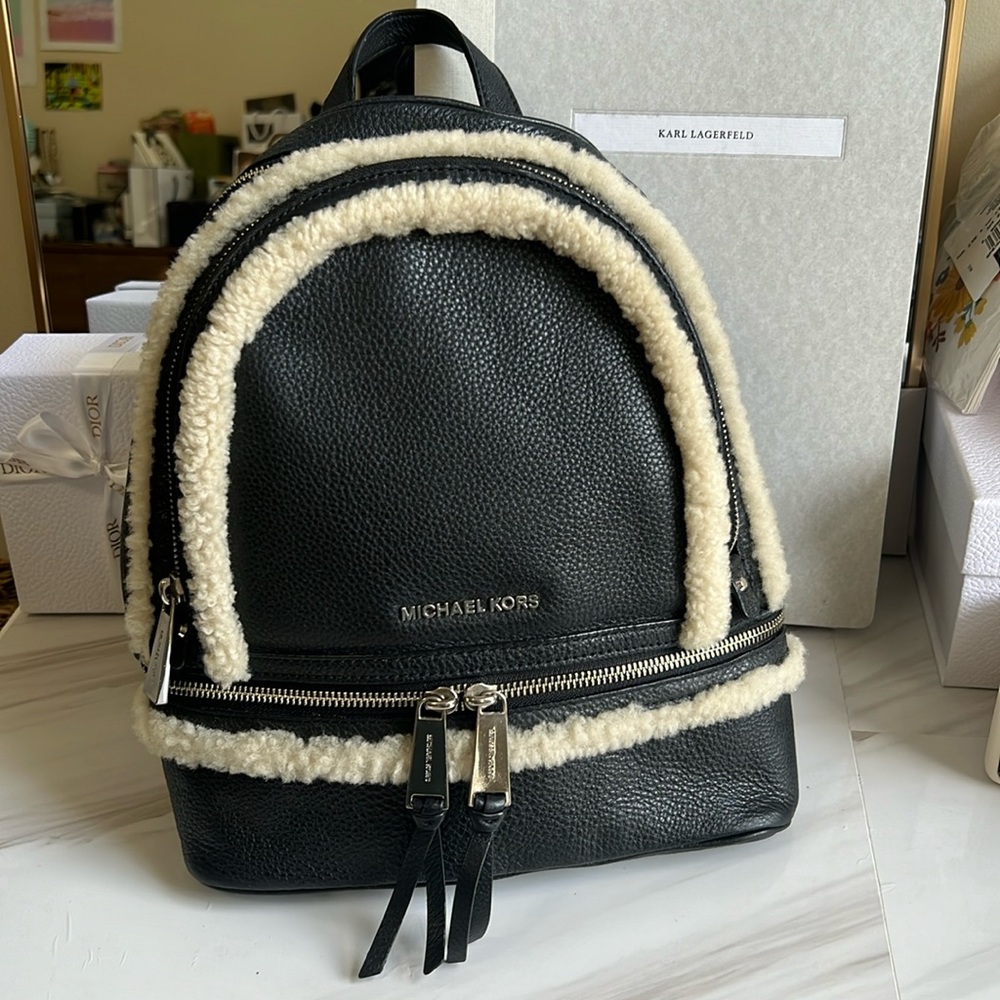Michael Kors Rhea Shearling trim backpack